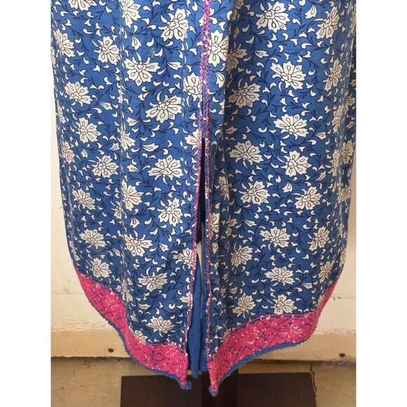 J Crew Dress Women XS Blue Floral Embroidered Midi Preppy Boho Cottagecore - Picture 9 of 15